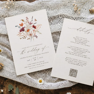 Elegant Fall Wildflower All in One Wedding Invitation
