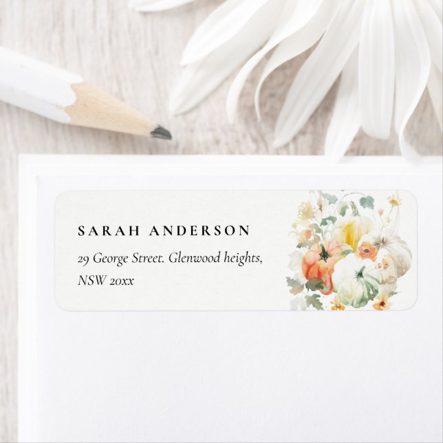 Elegant Fall Wildflower Pumpkin Watercolor Address (Insitu)