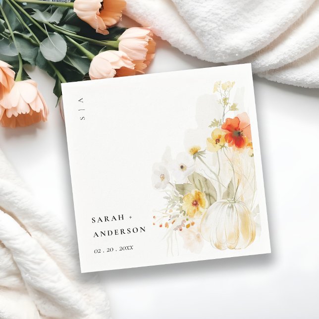 Elegant Fall Wildflower Pumpkin Watercolor Wedding Napkin (Creator Uploaded)