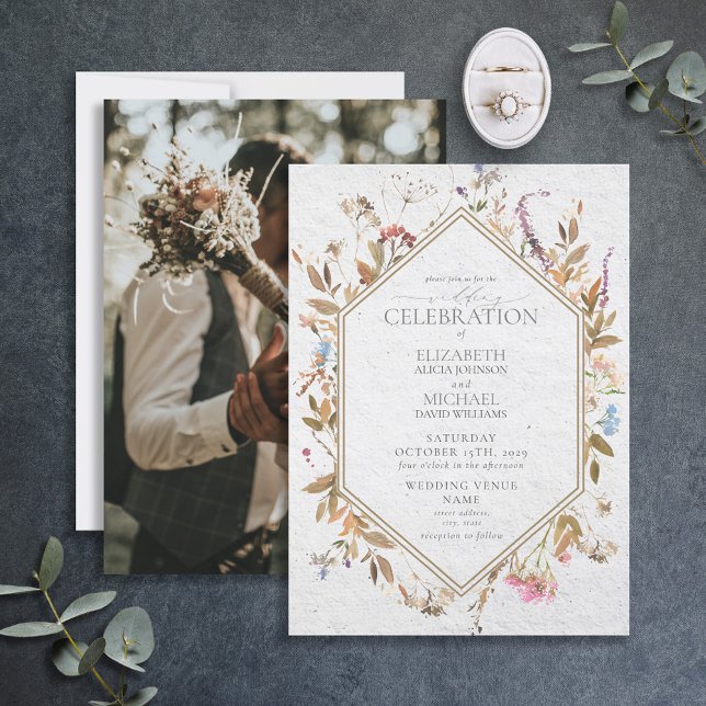 Elegant Fall Wildflower Watercolor Photo Invitation (Creator Uploaded)