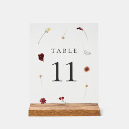 Elegant Fall Wildflower Wedding Table Number #10 Acrylic Sign