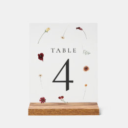 Elegant Fall Wildflower Wedding Table Number #4 Acrylic Sign