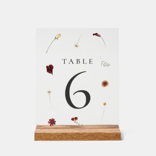 Elegant Fall Wildflower Wedding Table Number #6 Acrylic Sign