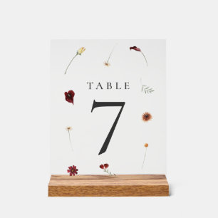 Elegant Fall Wildflower Wedding Table Number #7 Acrylic Sign