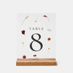 Elegant Fall Wildflower Wedding Table Number #8 Acrylic Sign