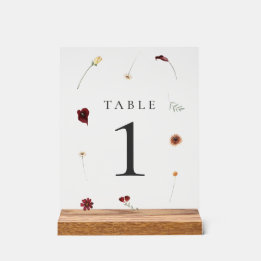 Elegant Fall Wildflower Wedding Table Number Acrylic Sign