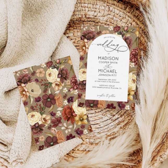 Elegant Fall Wildflowers Floral Arch Wedding  Invitation (Creator Uploaded)