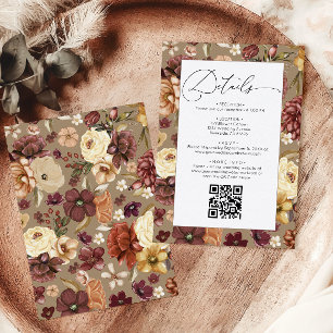Elegant Fall Wildflowers Floral  Wedding Details  Enclosure Card