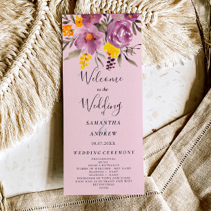 Elegant fall winter purple floral wedding program programme