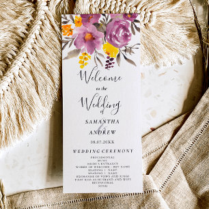 Elegant fall winter purple floral wedding program programme