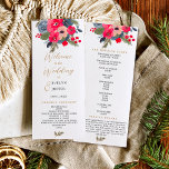 Elegant fall winter purple floral wedding program programme<br><div class="desc">Celebrate your love story with our Rustic Elegant Winter Floral Wedding Program. This design captures the essence of the season, featuring a hand-painted watercolor bouquet adorned with a graceful blend of red flowers, soothing dusty blue hues, and verdant green pine branches. It sets the stage for a romantic wedding ceremony...</div>