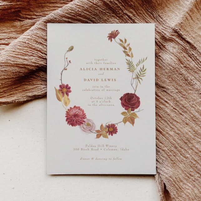 Elegant Fall Woodland Floral Botanical Wedding Invitation (Creator Uploaded)