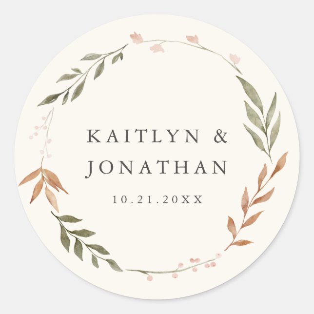 Elegant Fall Wreath Floral Wedding Classic Round Sticker (Front)