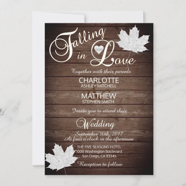 Elegant FALLING in LOVE Rustic Country Wedding Invitation (Front)