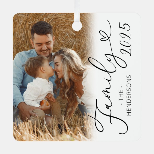 Elegant Family 2 Photo Christmas Metal Ornament (Front)