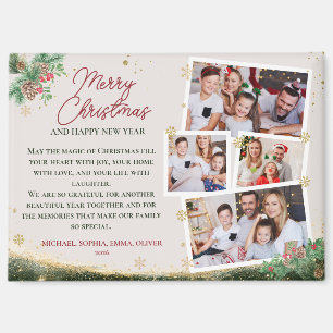 Elegant Family 4 Photo Christmas Holiday Magnet