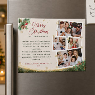 Elegant Family 4 Photo Christmas Holiday Magnet