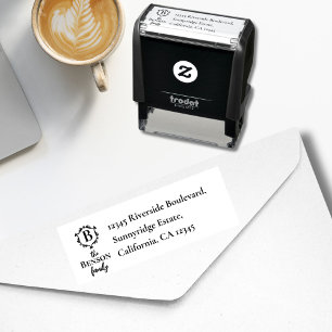 Elegant Family Crest Monogram & Name RTS Address Self-inking Stamp
