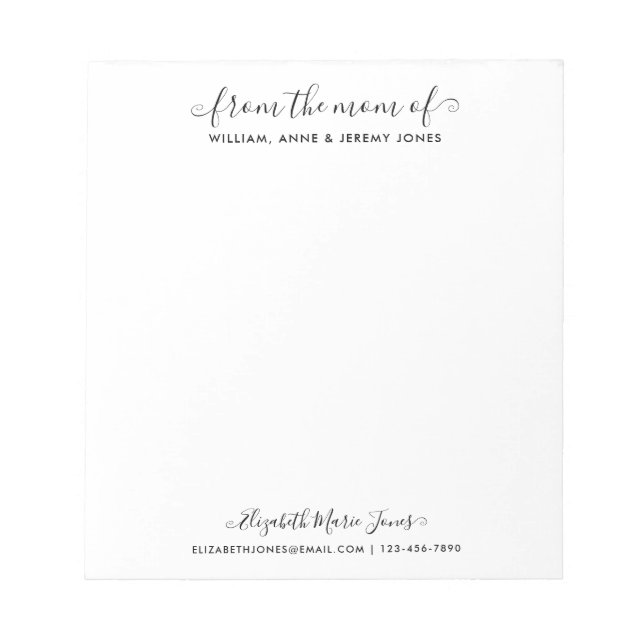 Elegant Family From the Mum Mother Modern Script Notepad (Front)