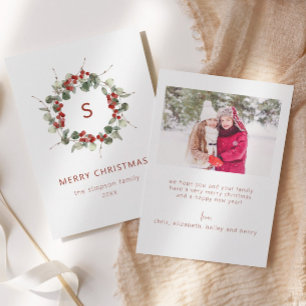 Elegant Family Initial Photo Christmas Card