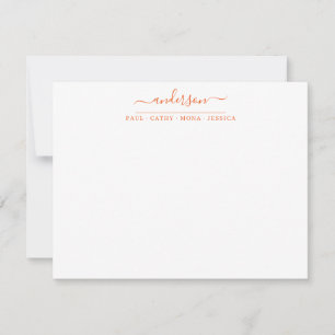 Elegant Family Last Name Orange Script Calligraphy Card
