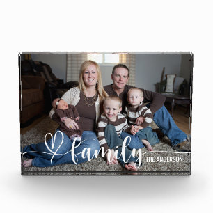 Elegant Family Love White Script Custom Horizontal Photo Block