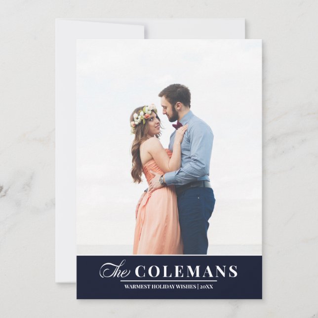 Elegant family name Blue | Holiday vertical photo (Front)