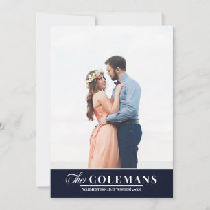 Elegant family name Blue   Holiday vertical photo Card