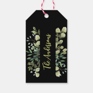 Elegant family name botanical leaves bunch black gift tags