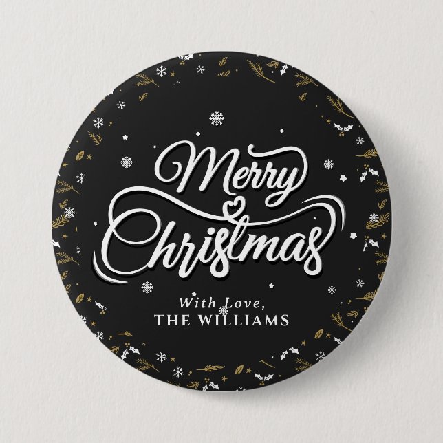 Elegant Family  Name | Merry Christmas 7.5 Cm Round Badge (Front)