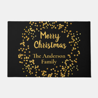 Elegant Family Name Merry Christmas Gold Stars  Doormat