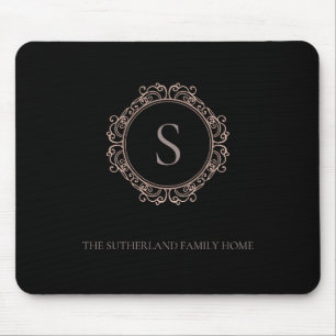 Elegant Family Name Monogram Black Mouse Pad
