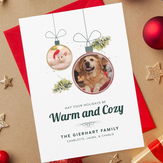 Elegant Family Pet Photos Christmas Holiday Card (Christmas Holidays Pet Photos Family Greetings Card)