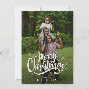 Elegant Family Photo and Name Happy Holidays Announcement