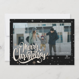 Elegant Family Photo and Name   Happy Holidays Holiday Card