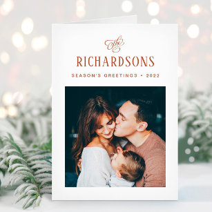 Elegant Family Photo and Name   Season's Greetings Holiday Card