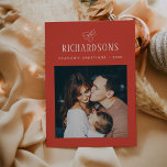 Elegant Family Photo and Name | Season's Greetings Holiday Card<br><div class="desc">This simple and minimalist, elegant red and white holiday card features your personal photo on the front, and an additional photo on the back, for a total of two of your favourite family photos. Classic calligraphy along with modern text for your family name add a stylish touch and says "Season's...</div>