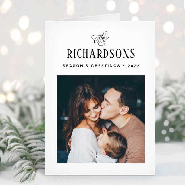 Elegant Family Photo and Name | Season's Greetings Holiday Card
