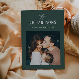 Elegant Family Photo and Name   Warm Wishes Holiday Card