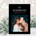 Elegant Family Photo and Name | Warm Wishes Holiday Card<br><div class="desc">This simple and minimalist, elegant dark black and white folded holiday card features your personal photo on the front, and an additional photo on the inside, for a total of two of your favourite family photos. Classic calligraphy along with modern text for your family name add a stylish touch and...</div>