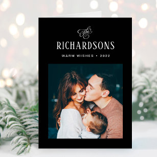 Elegant Family Photo and Name   Warm Wishes Holiday Card