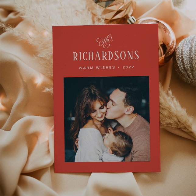 Elegant Family Photo and Name | Warm Wishes Holiday Card (Creator Uploaded)