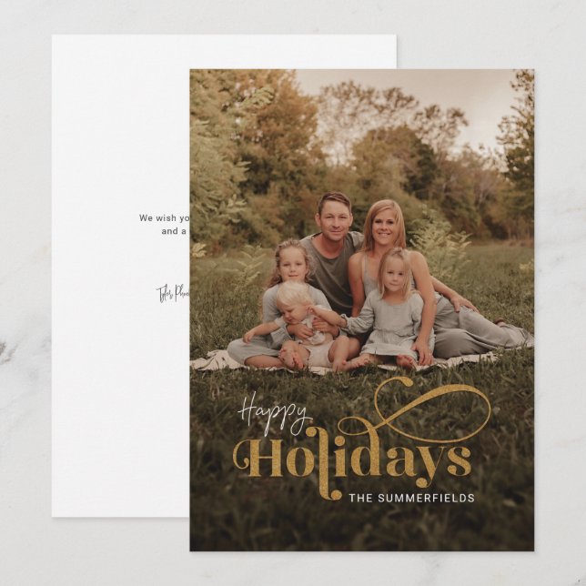 Elegant Family Photo Christmas Calligraphy Holiday Card (Front/Back)