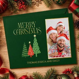 Elegant Family Photo Christmas Tree Gold Foil Card