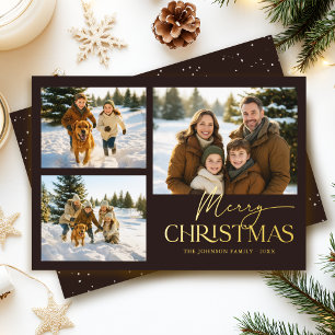 Elegant Family Photo Collage Christmas Black Gold