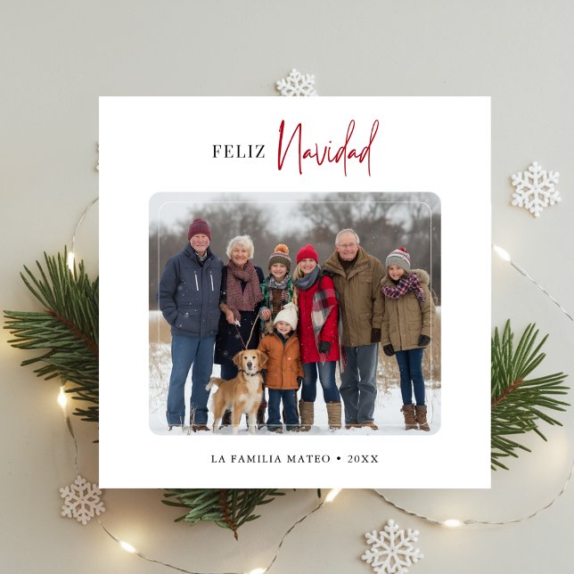 Elegant Family Photo Feliz Navidad Christmas Red Holiday Card (Creator Uploaded)