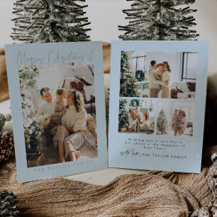 Elegant Family Photo Foil Blue Christmas Card