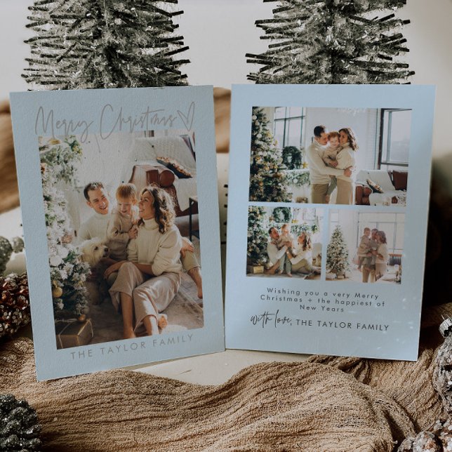 Elegant Family Photo Foil Blue Christmas Card (Creator Uploaded)