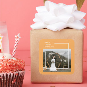 Elegant Family Photo & Happy Thanksgiving Day  Square Sticker