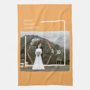 Elegant Family Photo & Happy Thanksgiving Day Tea Towel